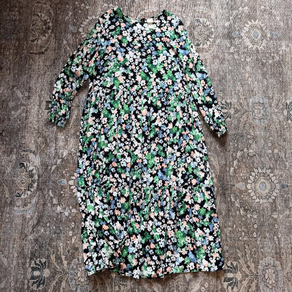 H&M Green Floral Midi Dress • size medium